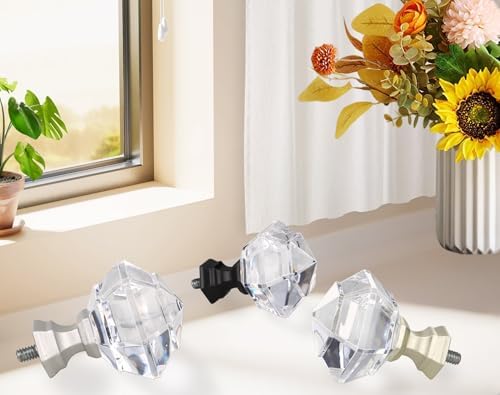 TONIAL Window Rods 32-86 Inches with Acrylic Diamond Finial and Nickel Finish