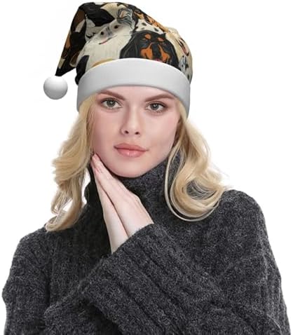 Dogs Print Christmas Santa Hat Plush Funny Adult Party Hat