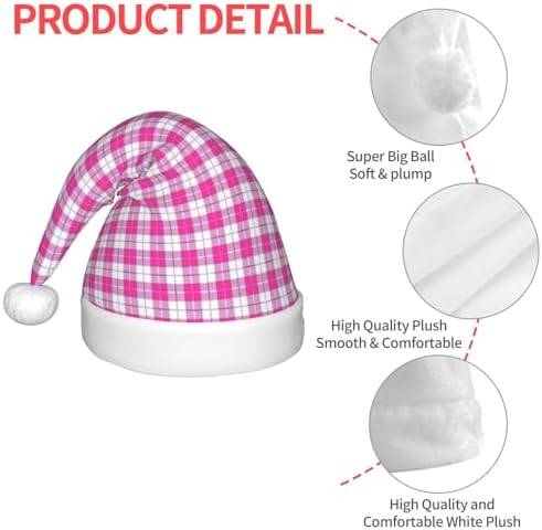 Pink Plaid Christmas Santa Hat Small Size Plush Funny Holiday Headwear