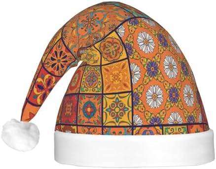 Moroccan Geometric Print Light Up Santa Hat Plush Set for Adults