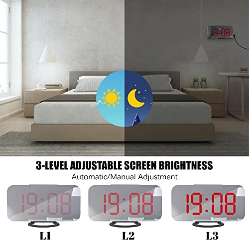 WulaWindy Digital Alarm Clock with USB Charger and Large Mirror Display