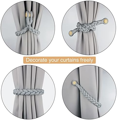 6 Pack Grey Magnetic Curtain Tiebacks with Wooden Buckle