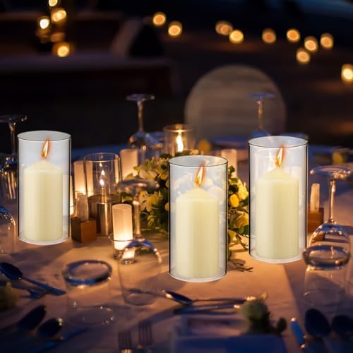 Yaomiao 6 Set Hurricane Candle Holder Sleeves with Unscented Pillar Candles