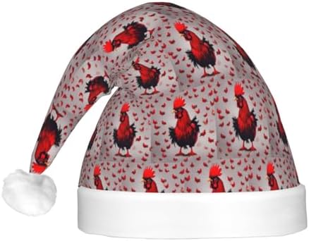 Red Chicken Print Christmas Santa Hat Plush LED Light Up Adult Party Hat