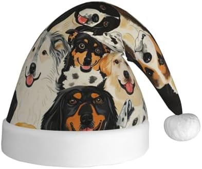 Dogs Print Christmas Santa Hat Plush Funny Adult Party Hat