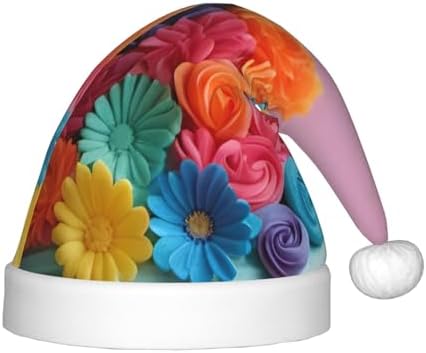 Colorful Cupcakes Santa Hat with Plush Trim