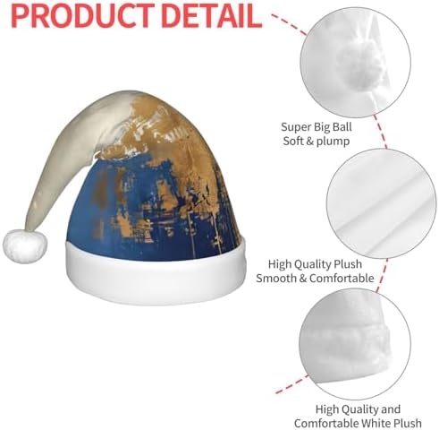 Gold Blue White Print Christmas Santa Hat Small Size 1