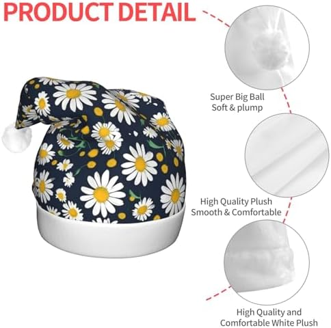 Floral Daisies Print LED Christmas Santa Hat for Adults