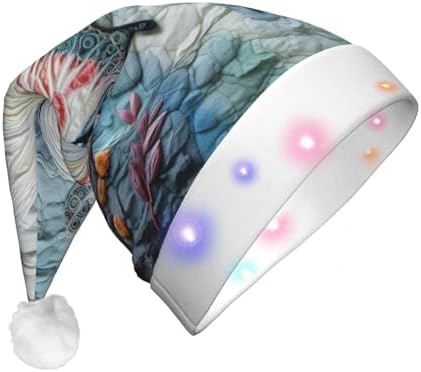 QinZheng Butterfly Stone Print LED Santa Hat for Adults