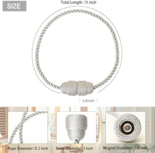 Magnetic Curtain Tiebacks - 2 Pack Grey Holdbacks