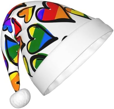 Rainbow Colored Gay Pride Hearts Christmas Santa Hat