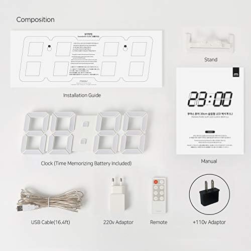 Mooas 3D Pure Slim L LED Clock with Remote Control
