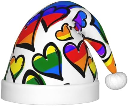 Rainbow Colored Gay Pride Hearts Christmas Santa Hat