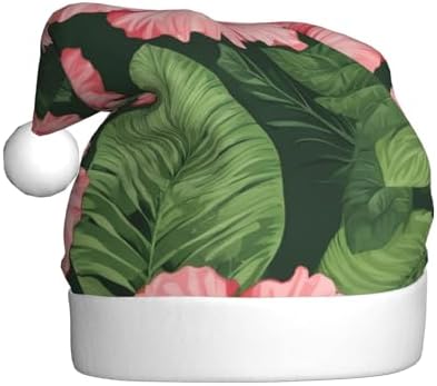 QINZHENG Velvet Santa Hat with Hibiscus Flowers Print