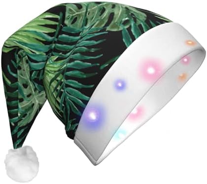 Transparent Palm Leaf Santa Hat Plush Light Up Christmas Headwear