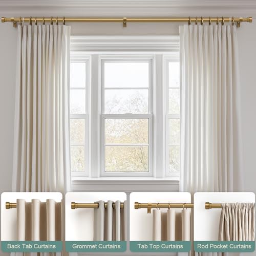 Warm Gold Brass Curtain Rod with Solid Metal Finials