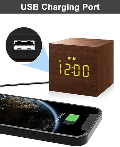 Wooden Digital Alarm Clock with 3 Alarms