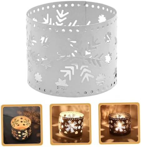 Happyyami Christmas Candle Holders White Iron Hollow Snowflake Design