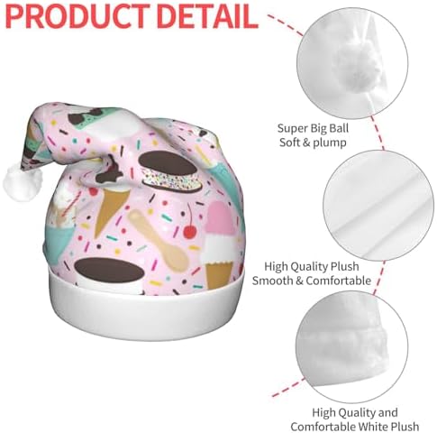 Sweet Ice Cream Santa Hat Plush Light Up Holiday Headwear