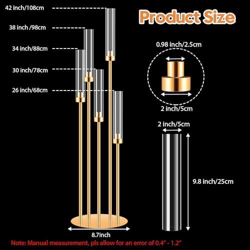 2 Sets Gold Candelabra Centerpieces with LED Candles