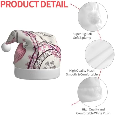 QINZHENG Romantic Paris Butterfly Print Santa Hat for Women