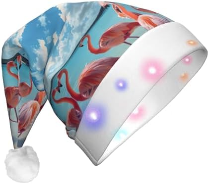 Flock of Pink Flamingos Christmas Santa Hat with LED Light