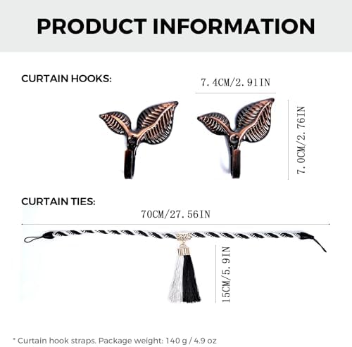 Grey Napoleon Style Curtain Tiebacks with Hooks