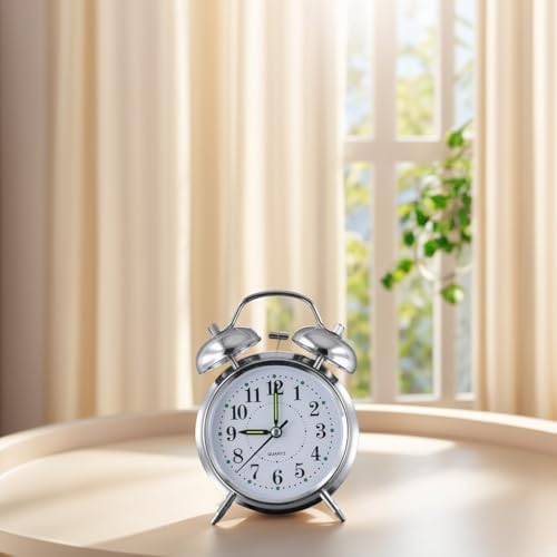 Traditional Double Bell Alarm Clock with Luminous Hands and Chrome Finish