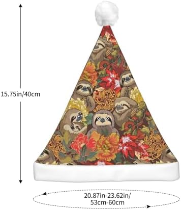 Funny Sloths Print LED Christmas Santa Hat Plush for Adults