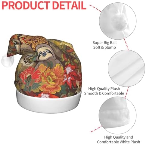 Funny Sloths Print LED Christmas Santa Hat Plush for Adults