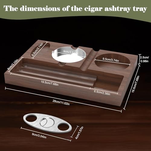 Wooden Cigar Ashtray with Cutters and Whiskey Glass Holder