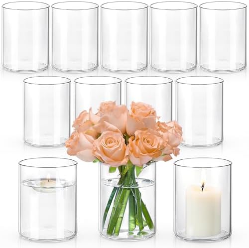 5 Inch Clear Cylinder Vases Set 12pcs for Centerpieces