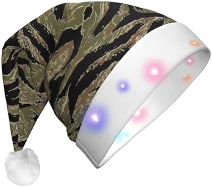 Tiger Stripe Camo Light Up Santa Hat for Adults 1