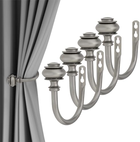 Curtain Holdbacks 4 Pack Grey Wall Mounted Hooks