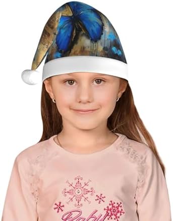 Blue Butterfly Print Christmas Santa Hat Small Size 1