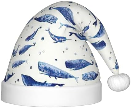 Small Blue Whale Swimming Print Santa Hat Christmas Decor
