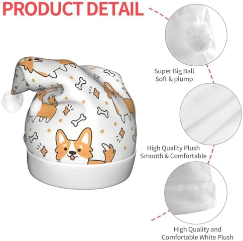 Dog Print Christmas Santa Hat Plush Light Up for Adult Party