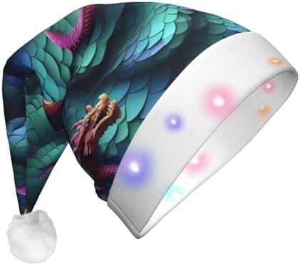 3D Magical Dragon Scales Print Velvet Santa Hat with LED Lights