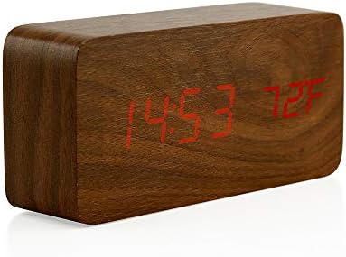 OCT17 Brown Wooden Digital Alarm Clock with Thermometer and Voice Control