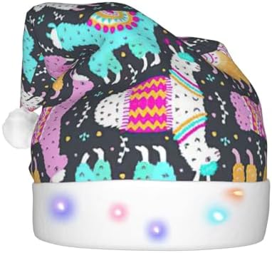 Indian Alpaca Print Christmas Santa Hat Plush LED Light Up for Adults