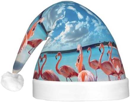 Flock of Pink Flamingos Christmas Santa Hat with LED Light