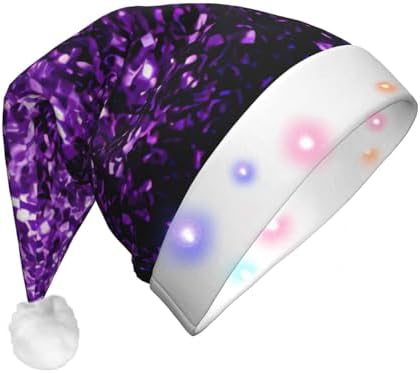 Beautiful Purple Glitter Print Christmas Hat with LED