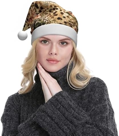 QinZheng Striped Leopard Print Santa Hat for Women