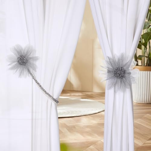 SUQ I OME 2 Pack Crystal Flower Magnetic Curtain Holdback