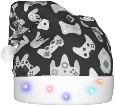 Game Controller Print Christmas Santa Hat Plush Light Up Funny Adult Hat