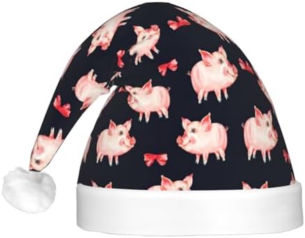 Red Cute Piggy Print LED Light-Up Santa Hat for Adults