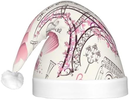 Dog and Paris Towe Print Santa Hat Plush Light Up for Adults