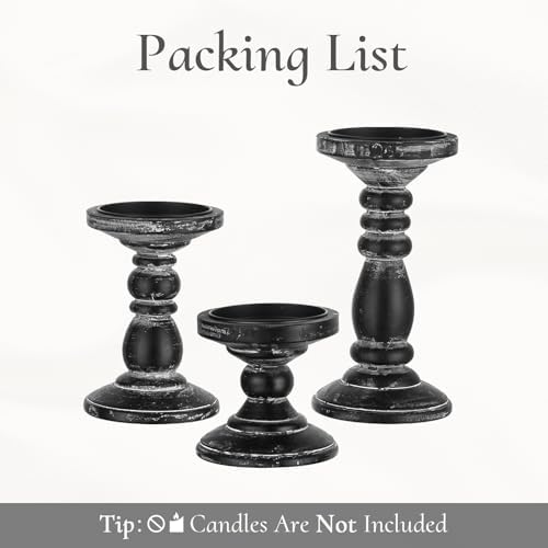 Inweder 3Pcs Rustic Black Candle Holders for Pillar Candles