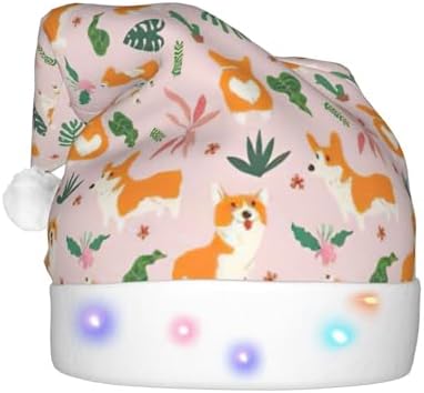 Small Corgi Print LED Santa Hat Plush for Adult