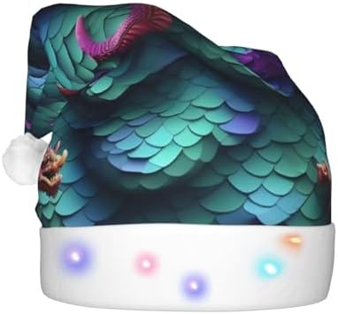 3D Magical Dragon Scales Print Velvet Santa Hat with LED Lights